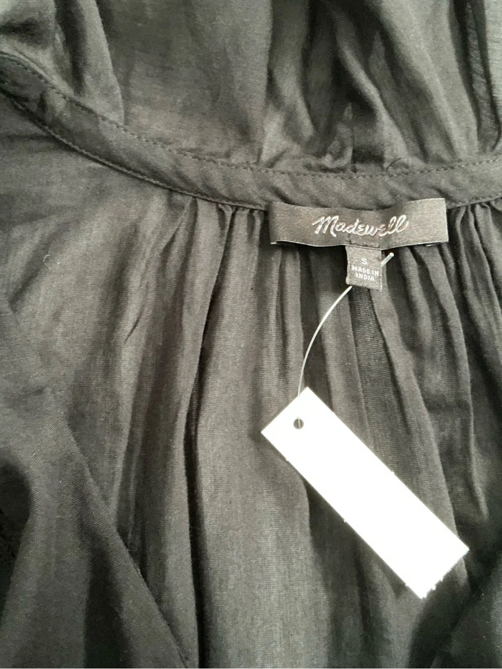 Madewell Black Ruffle V-Neck Blouse with Embroidered Hem NWT